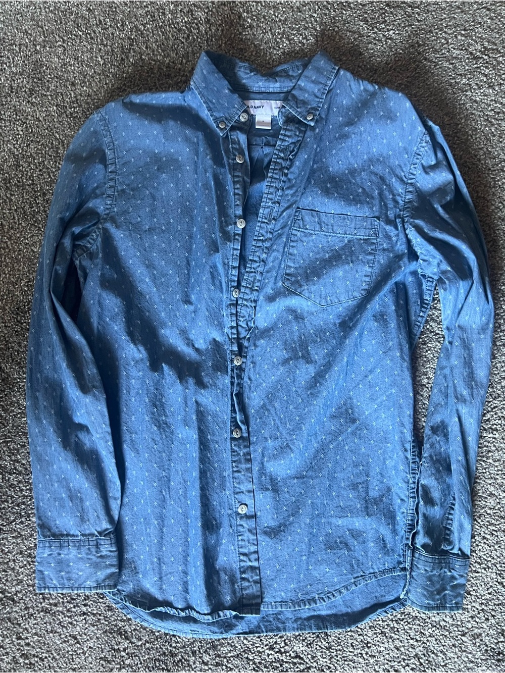 Old Navy Blue Dot-Print Denim Button-Down Shirt
